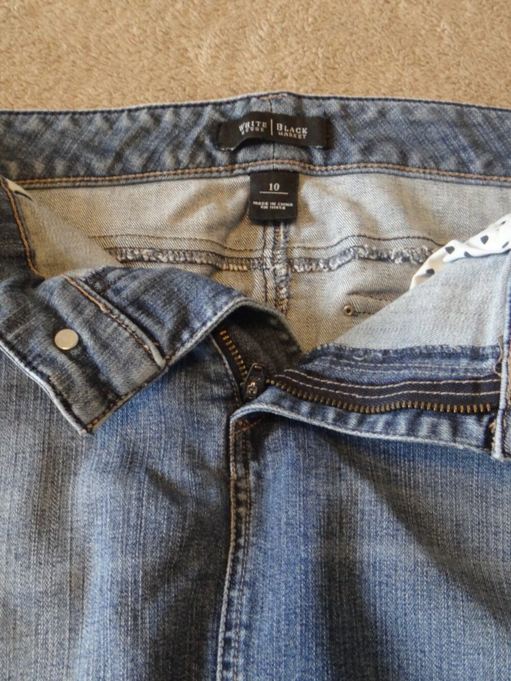 White House Black Market Denim Skirt Distressed Bottom Size 10 - Picture 2 of 5